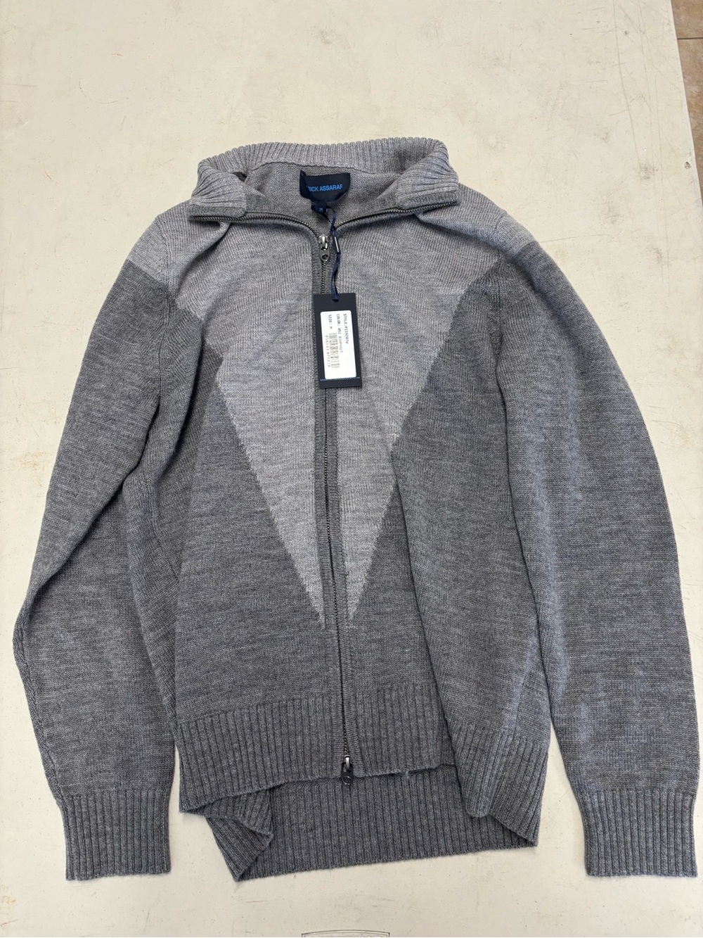 Patrick Assaraf extrafine merino zip jacket grey mens size medium NEW